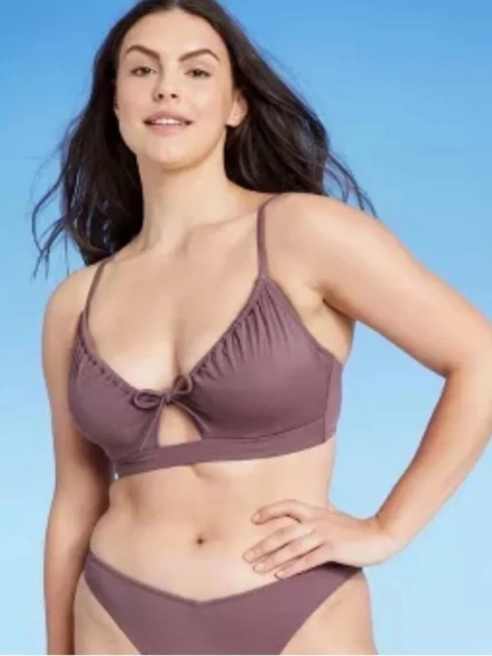 Women's Shade & Shore Purple Bikini 2-piece Set Tie-Front Size 36C / Large